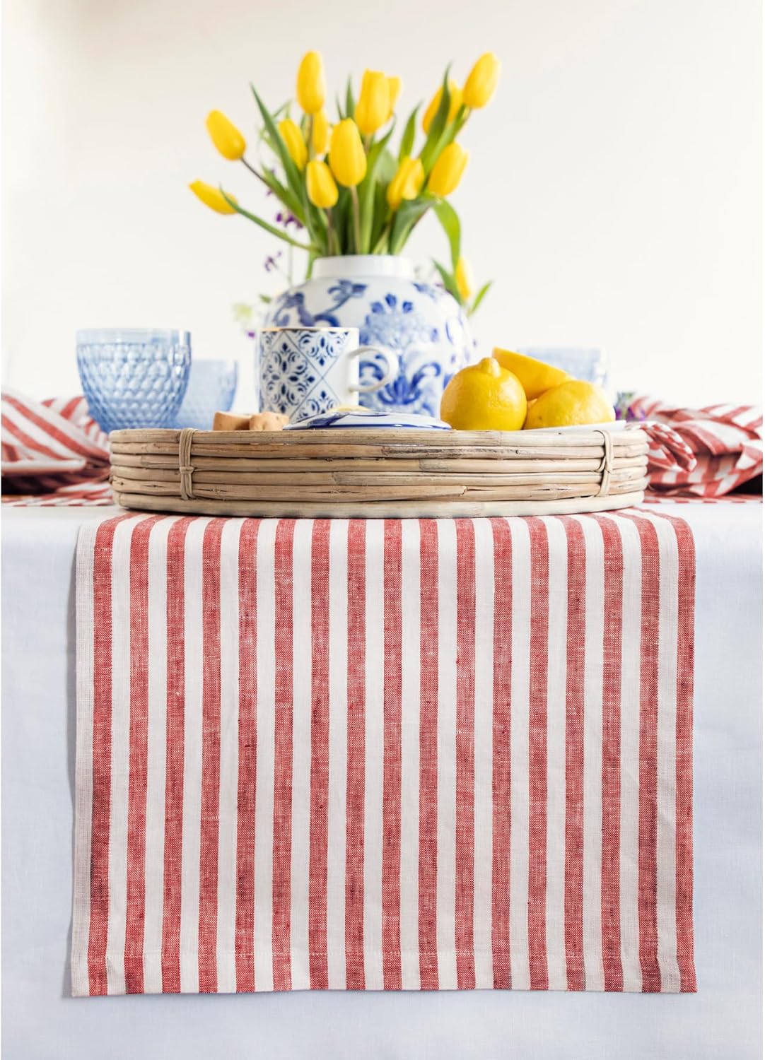 Pure Linen Table Runner 14 x 72 Inch - Amalfi Stripe Design