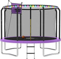 Trampoline Outdoor 8FT-16FT with Basketball Hoop & LED Lights - Safe