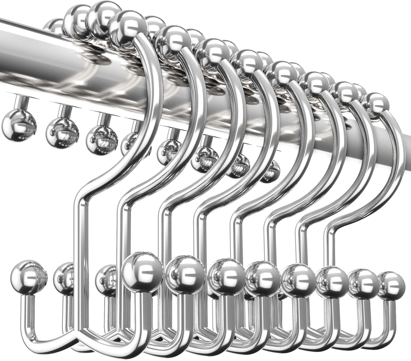 Double Sided Rust Proof Shower Curtain Hooks - Set of 12