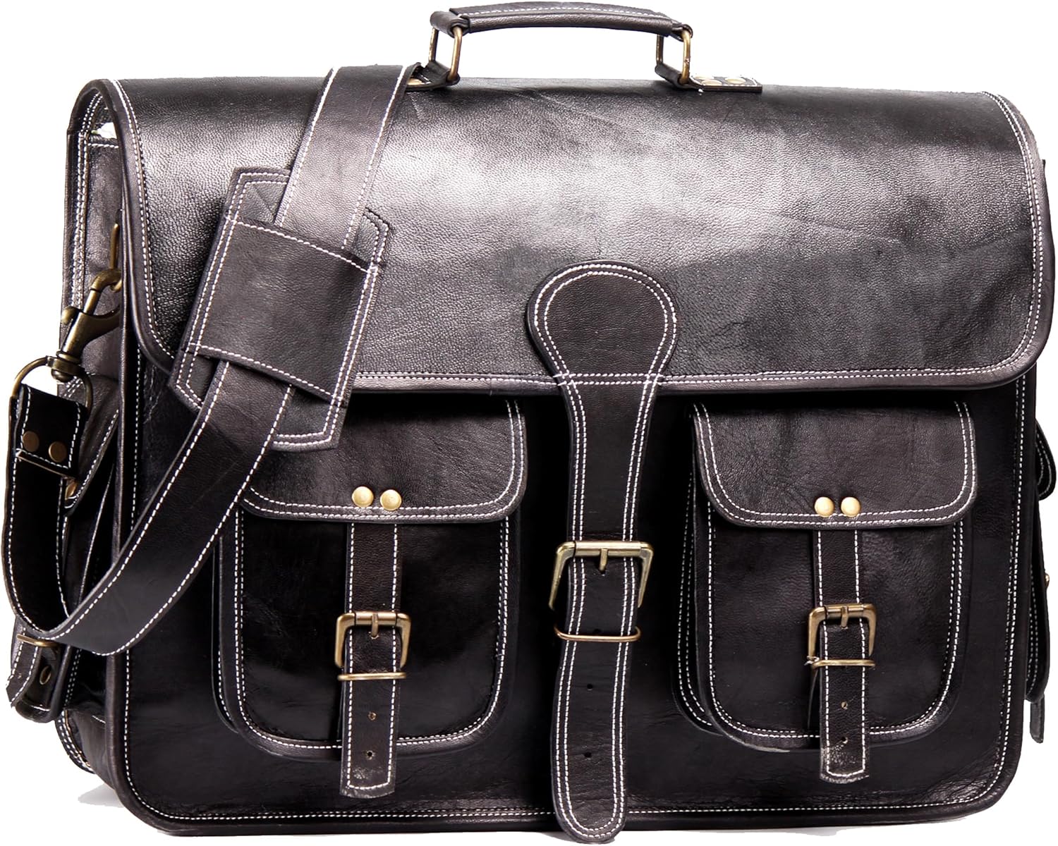 18 Inch Genuine Leather Vintage Messenger Bag for Men - Stylish
