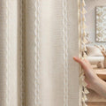 Boho Blackout Curtains 2 Panels 84 in Beige Linen Texture - Vintage