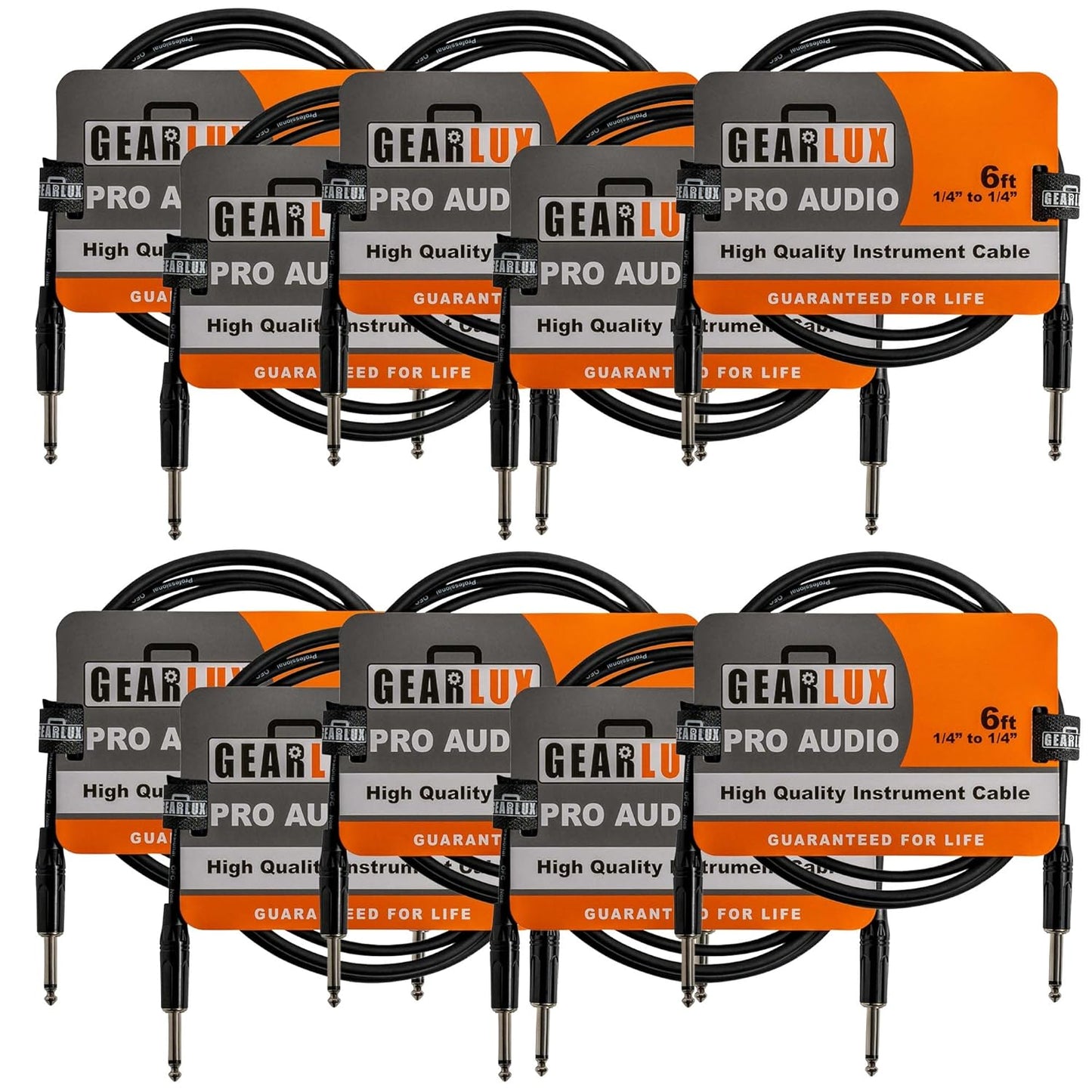 Gearlux Instrument Cable 1/4 Inch Straight to Straight 10 Pack