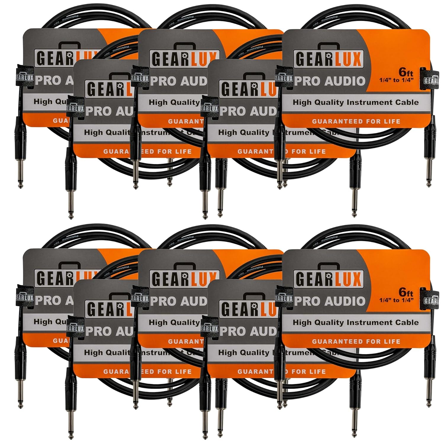 Gearlux Instrument Cable 1/4 Inch Straight to Straight 10 Pack