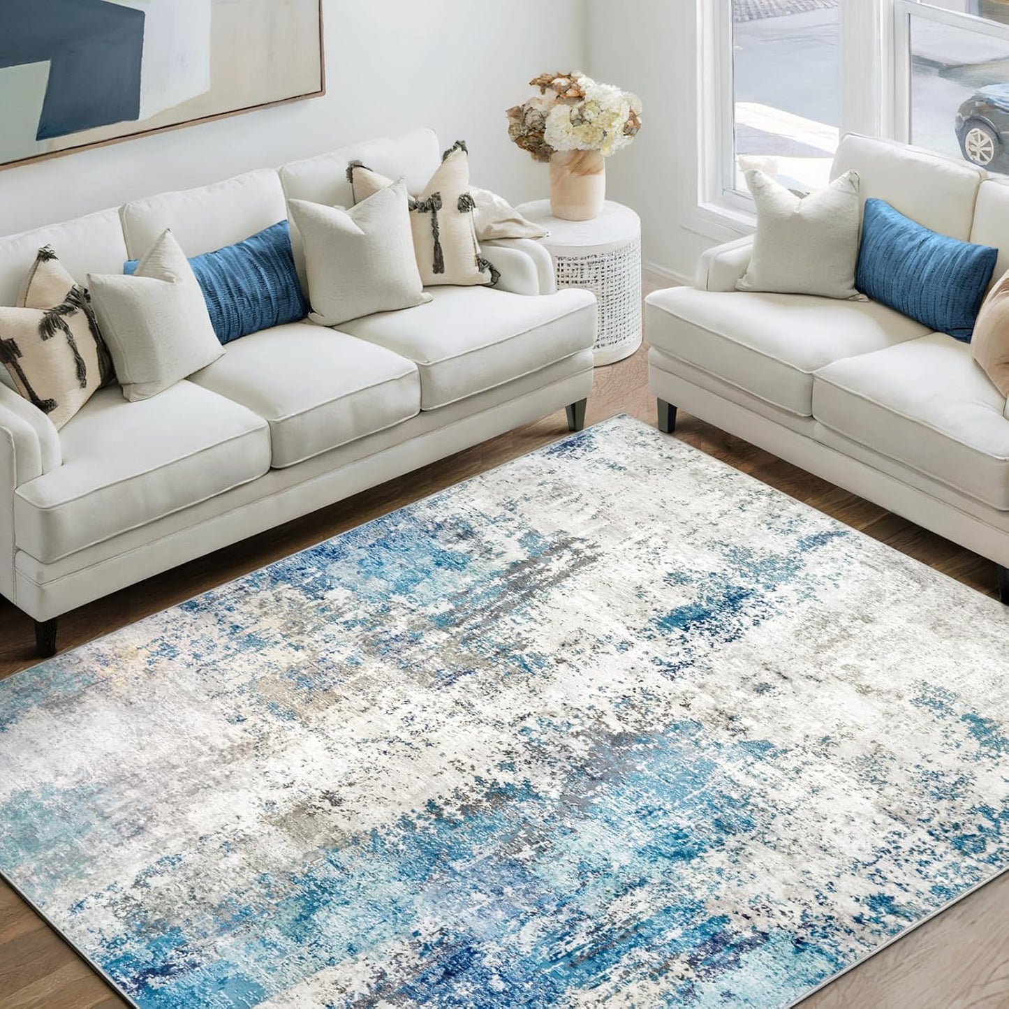 Washable Area Rug 5x7 - Soft Non Slip Carpet for Home Decor
