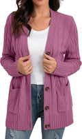 Women's Long Sleeve Cable Knit Button Cardigan - Cozy Layering