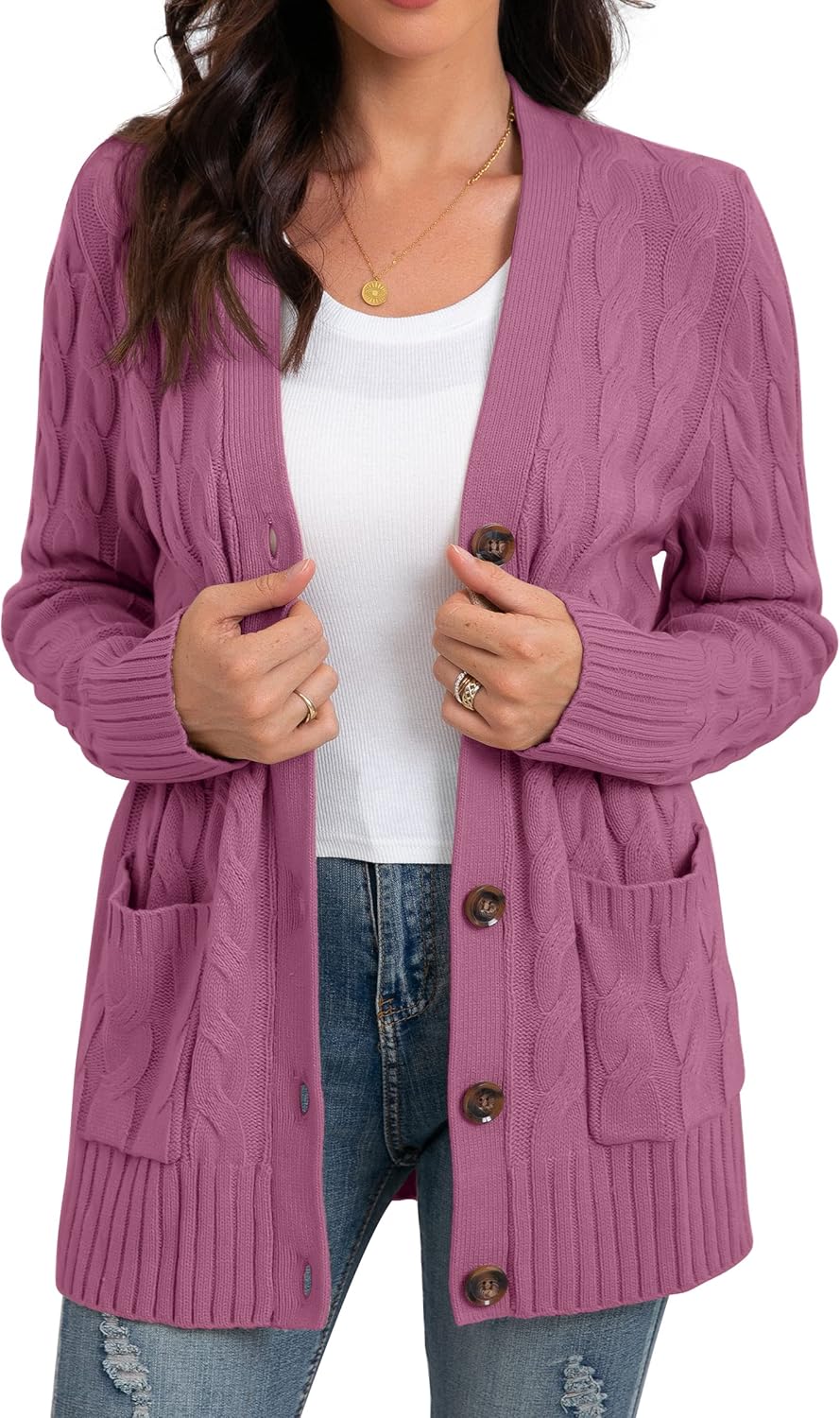 GRECERELLE Women's Long Sleeve Loose Knit Cardigan Sweater