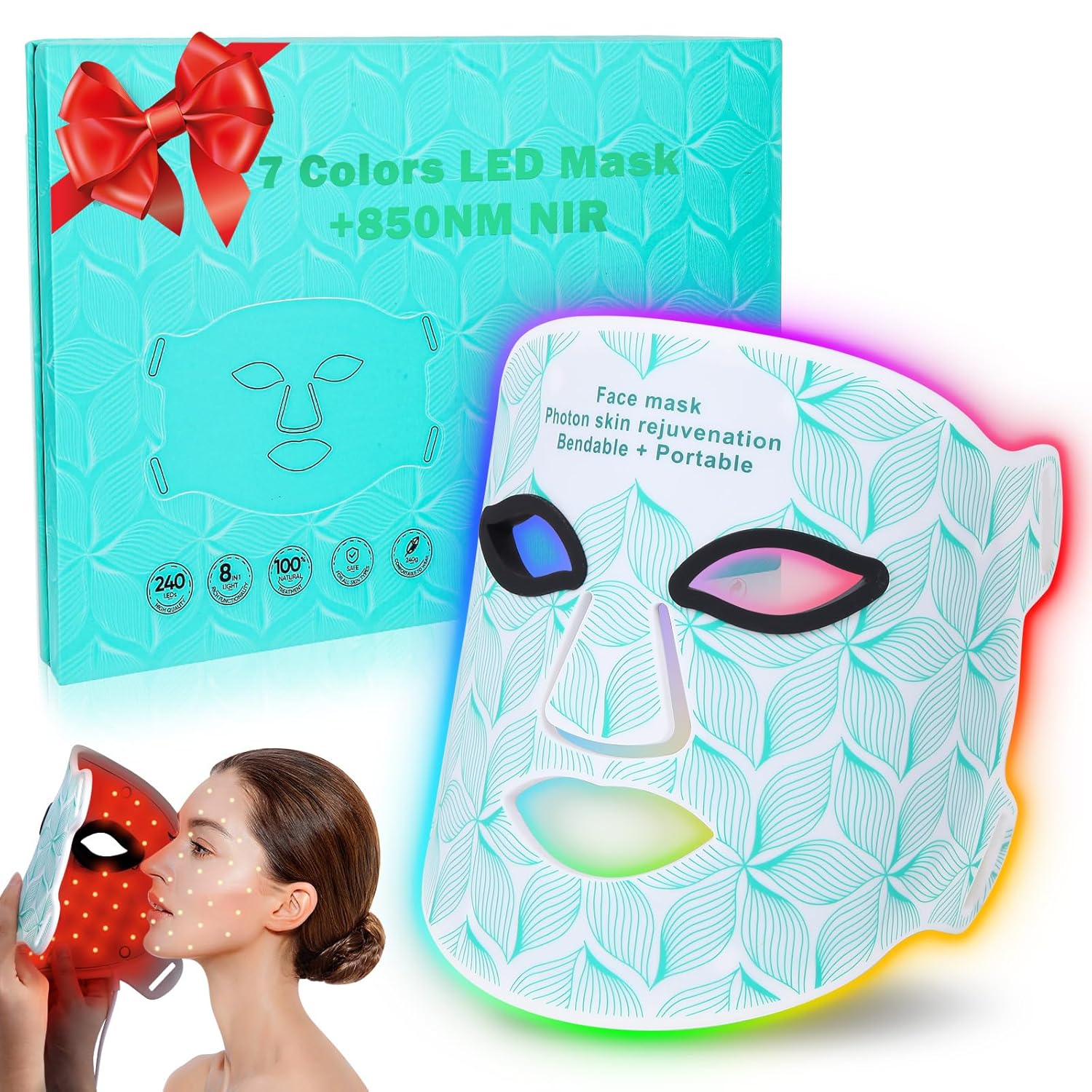 Red Light Therapy for Face: 7+1 Colors LED Mask for Anti-Aging