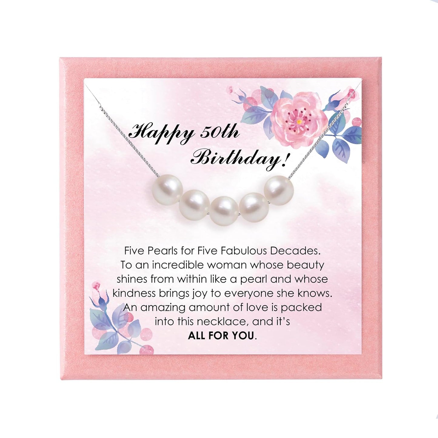 50th Birthday Gifts for Her - Sterling Silver Pearl Necklace