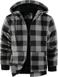 Mens Plaid Hooded Zip-Up Sherpa Fleece Jacket - Warm Flannel Coat