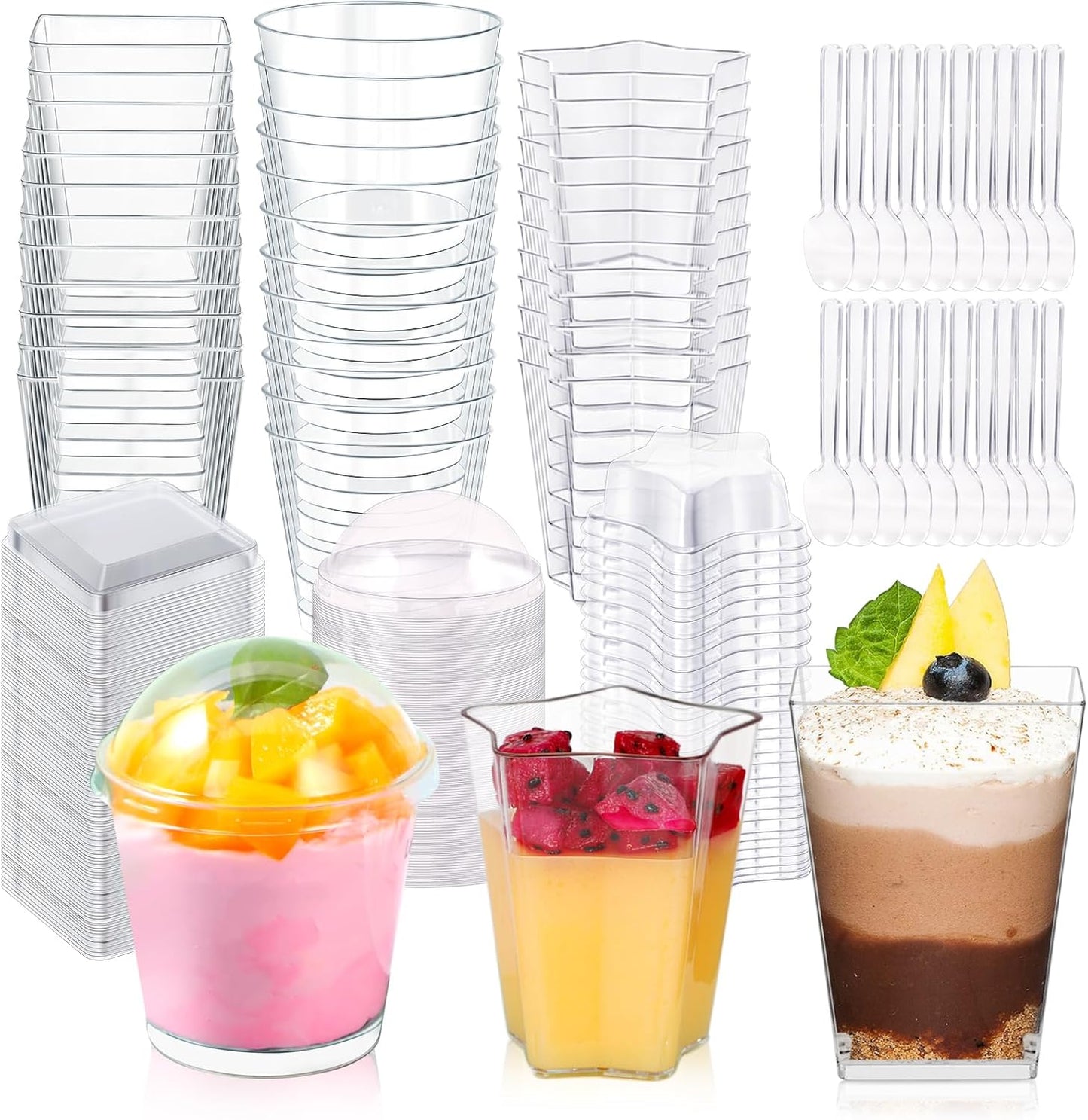 450 Pack Plastic Dessert Cups with Lids and Spoons for Parties