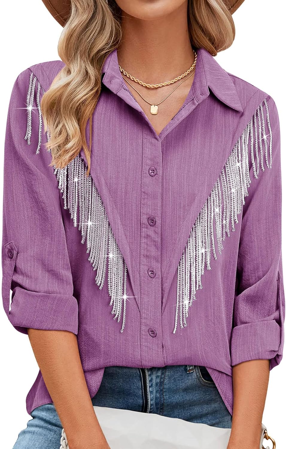 Sparkly Fringe Button Down Shirt for Western Cowgirl Style