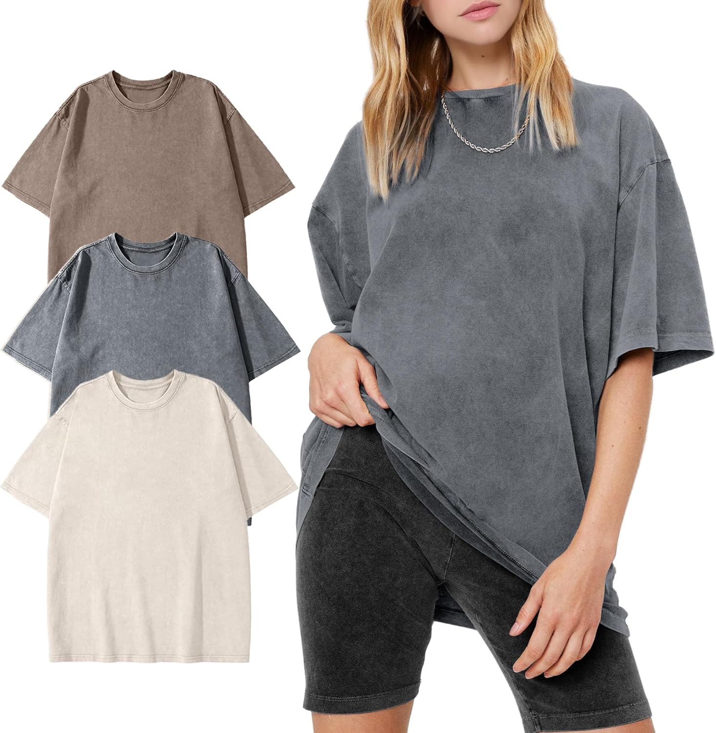 Oversized Women's T-Shirts 3 Pcs Cotton Vintage Streetwear