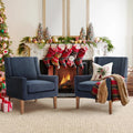 Blue Wingback Living Room Chair Set of 2 - Mid Century Accent Chairs