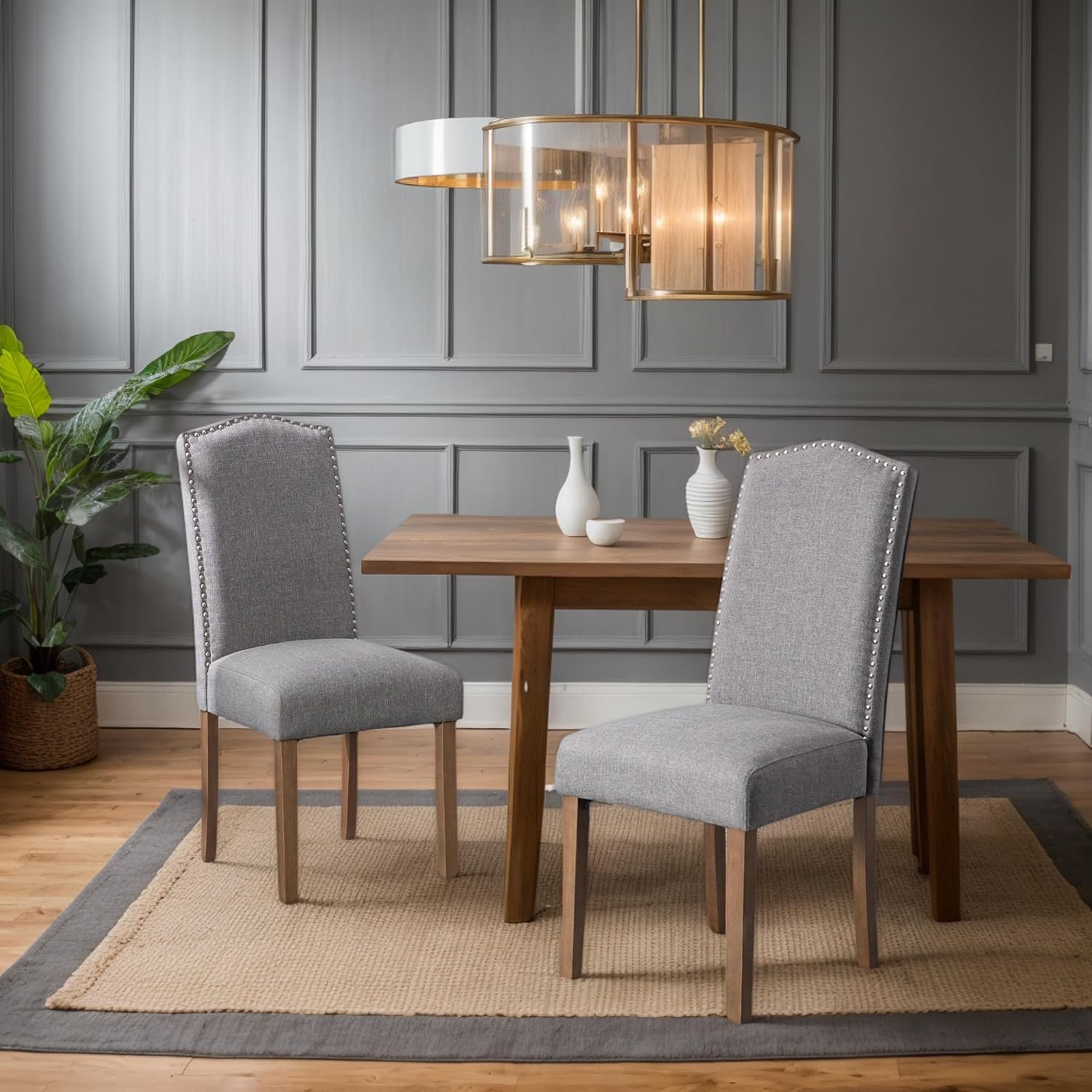 Upholstered Dining Chair Stylish Parsons Kitchen with Nailhead Trim
