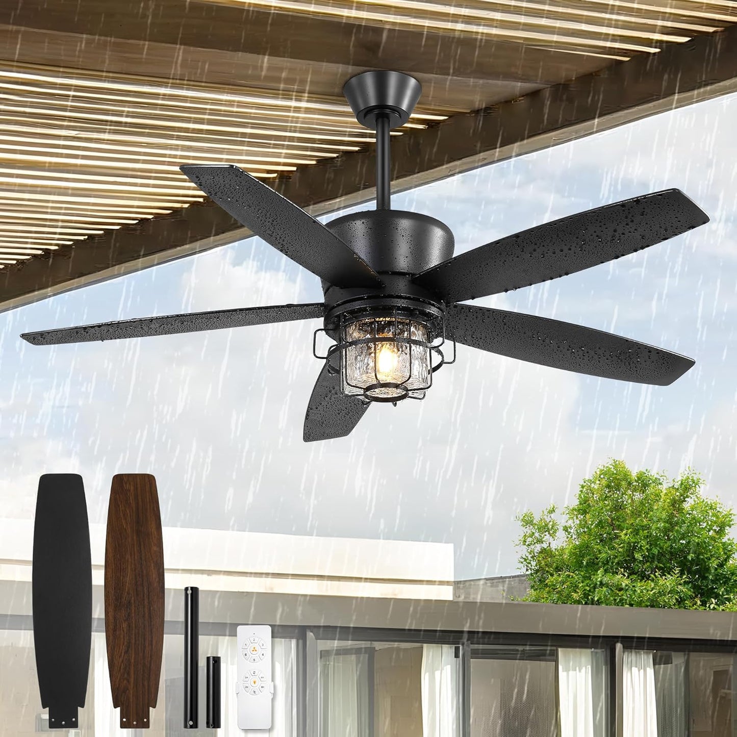 52 Outdoor Ceiling Fans with Lights and Remote Control for Gazebo