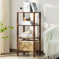 4 Tier Tall Wooden Bookshelf with Storage - Slim Space-Saving Shelf