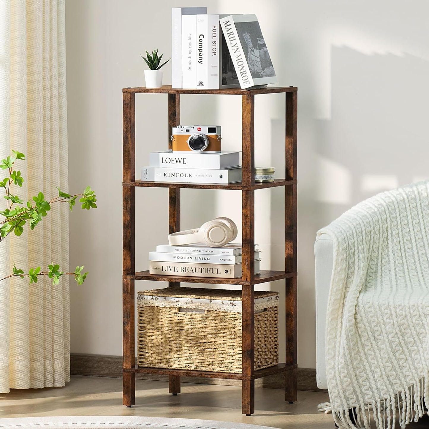 4 Tier Tall Wooden Bookshelf - Stylish Storage for Small Spaces