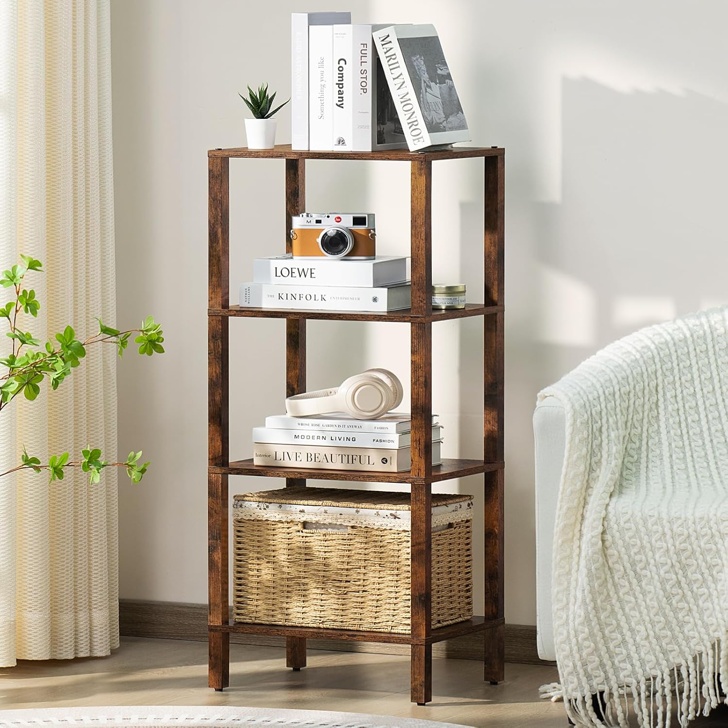 4 Tier Tall Wooden Bookshelf - Stylish Storage for Small Spaces
