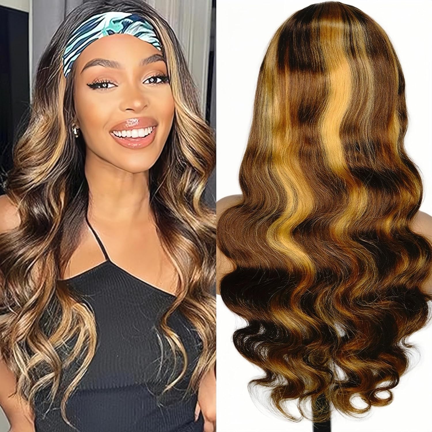 Body Wave Headband Wig for Black Women - 100% Human Hair
