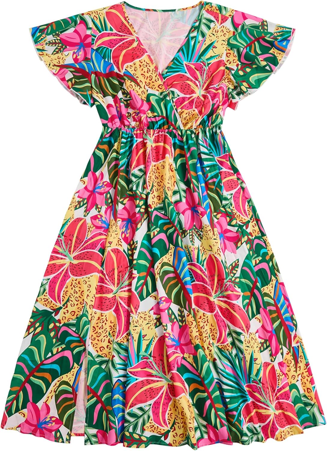 Floerns Women's Plus Size Boho Floral V Neck A Line Dress