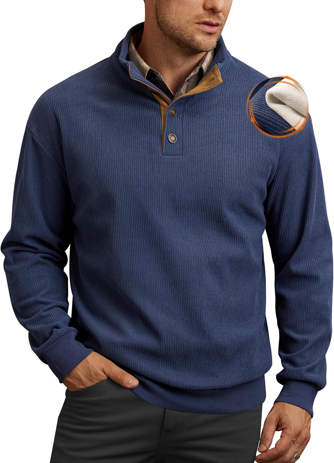 Mens Corduroy Fleece-Lined Sweatshirts for Winter Fashion