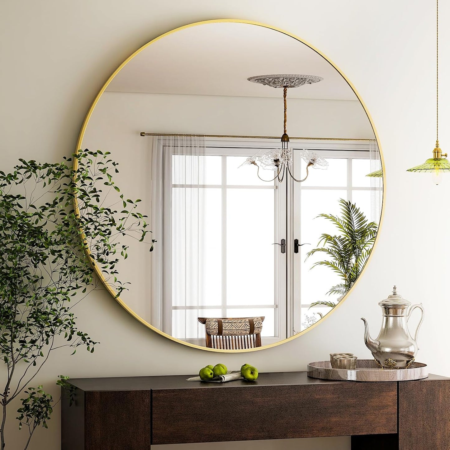 48 Round Bathroom Mirror with Gold Circle Frame for Modern Spaces