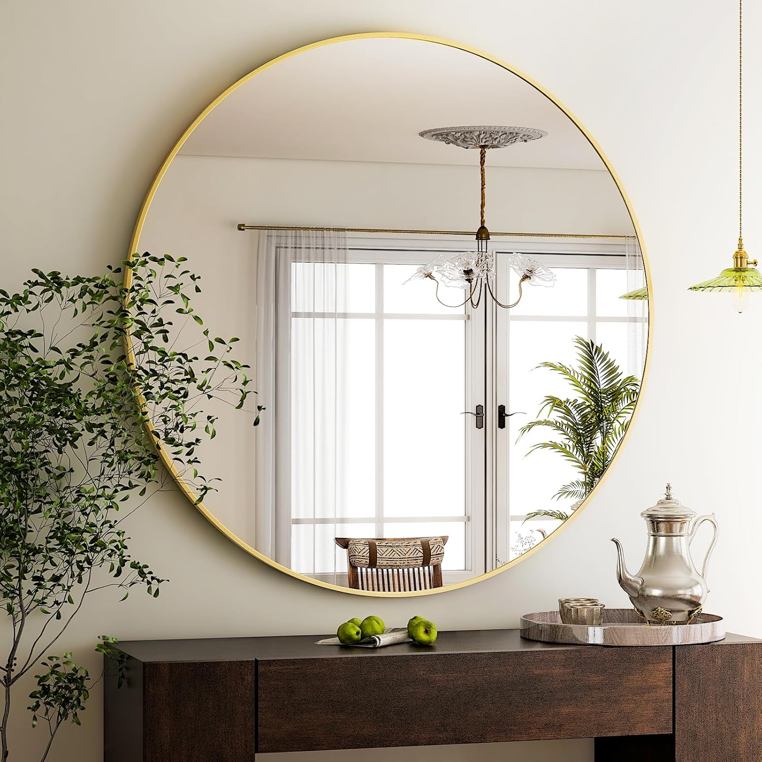 48 Round Bathroom Mirror with Gold Circle Frame for Modern Spaces