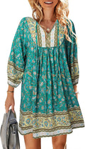 TEMOFON Women's Boho Mini Dress - Lightweight Summer Floral V Neck