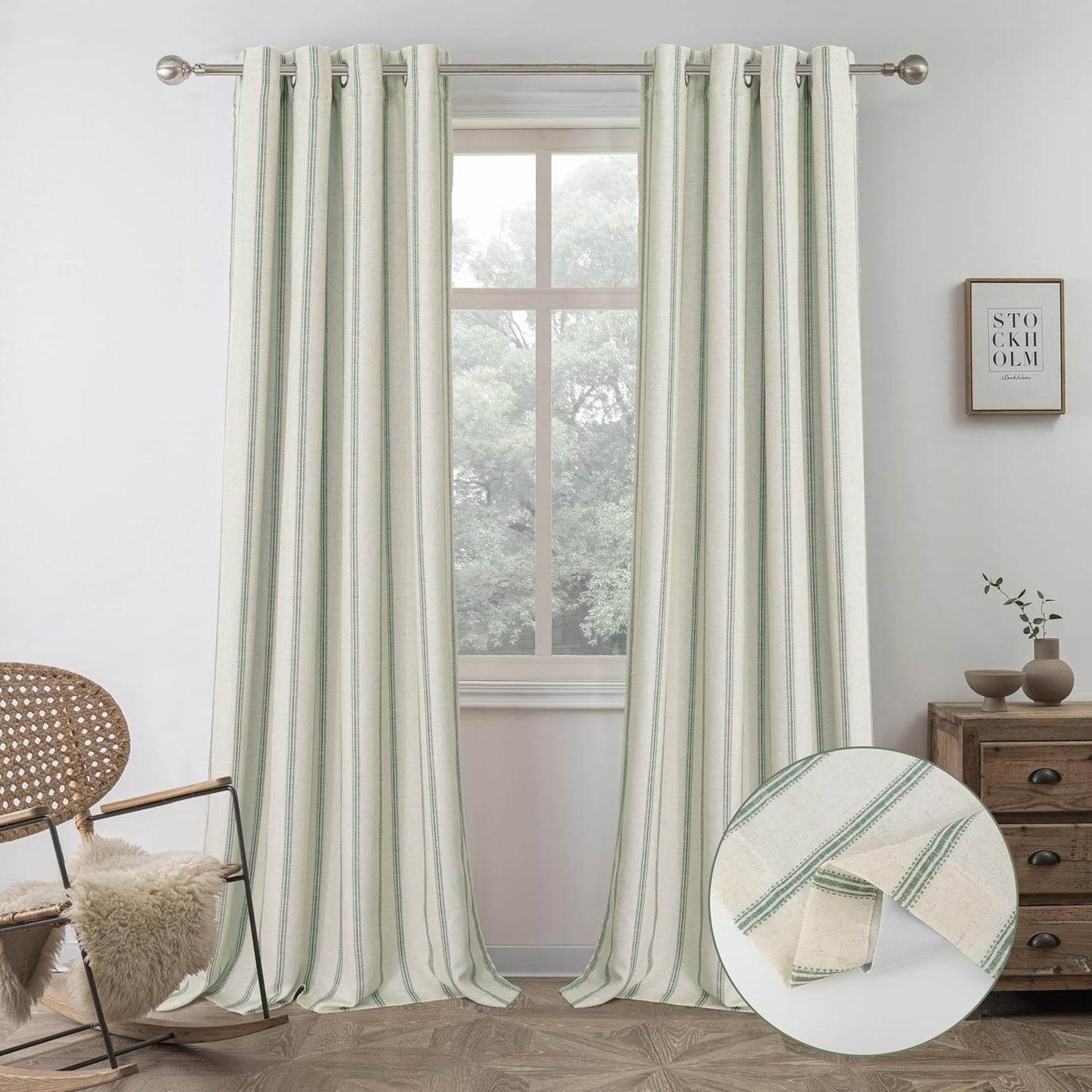 DriftAway Farmhouse Linen Blend Blackout Curtains for Home
