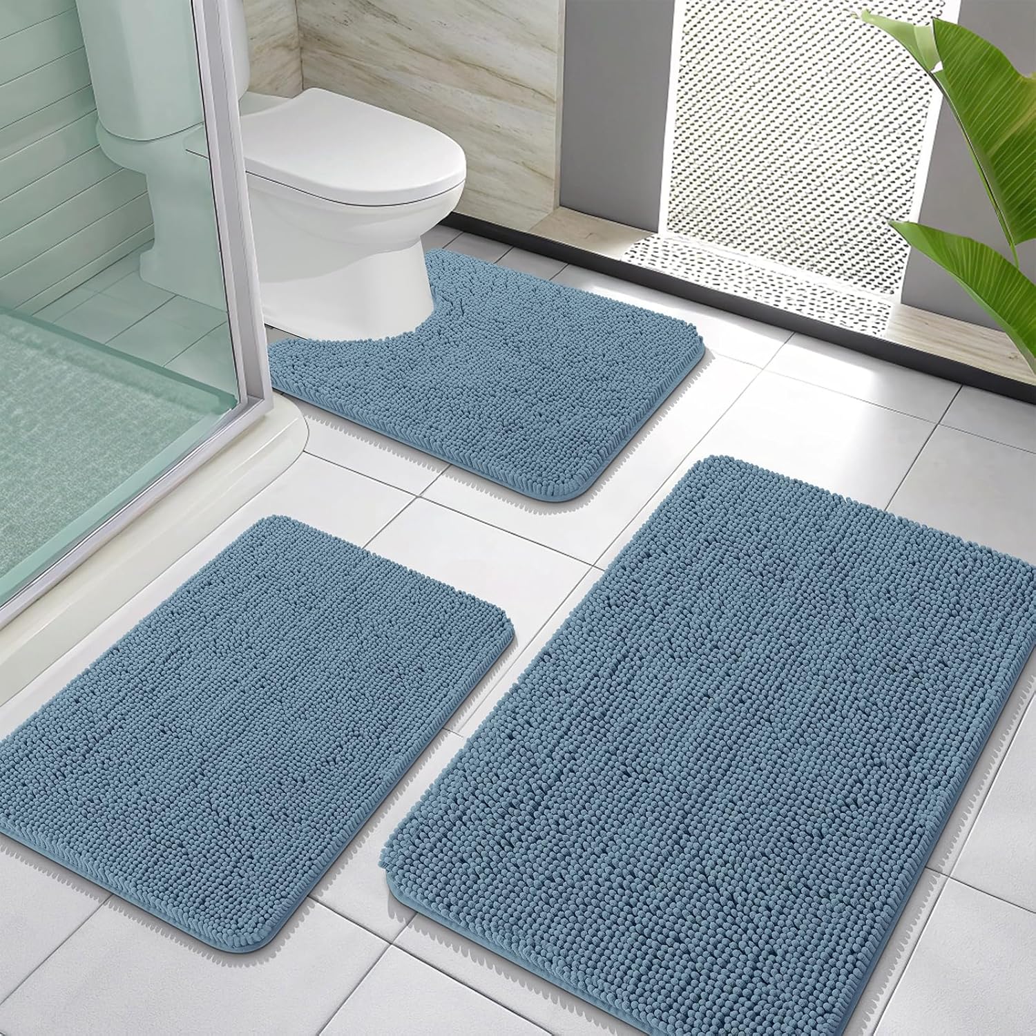 OLANLY Soft Absorbent Chenille Bath Mats Set for Home Decor