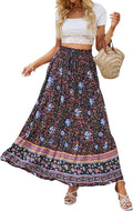 Bohemian Floral A Line Maxi Skirt - Flowy Summer Pocket Skirt