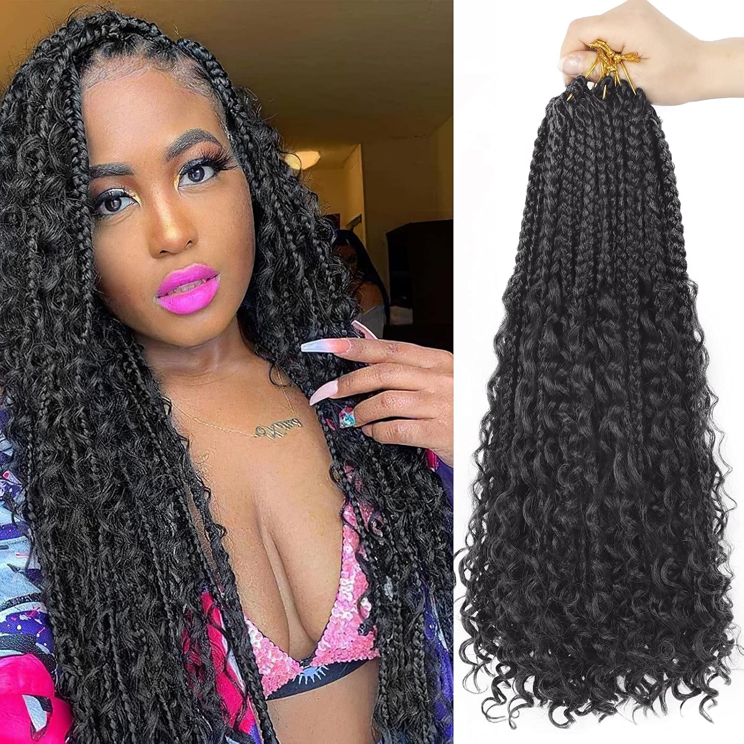 Goddess Box Braids Crochet Hair with Curly Ends for Black Women