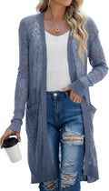 GRECERELLE Womens Lightweight Longer Length Cardigan - Soft Crochet
