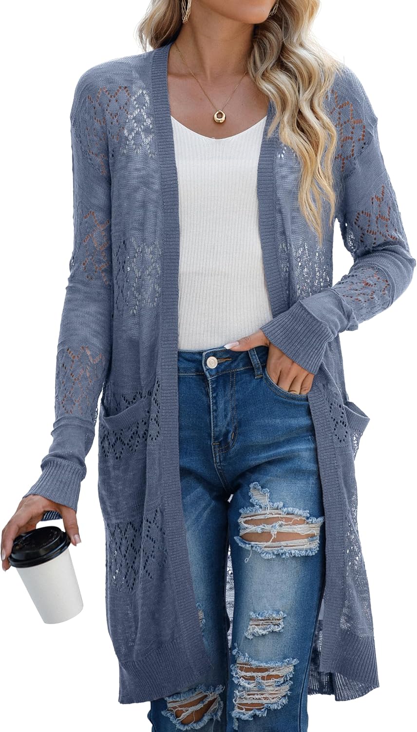 Womens Lightweight Longer Length Cardigan with Pockets for Style