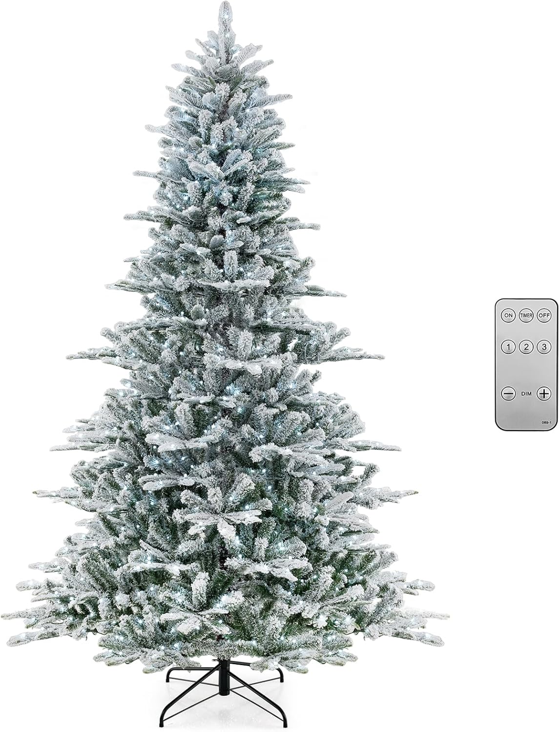Goplus 8ft Pre-Lit Snow Flocked Christmas Tree for Festive Cheer