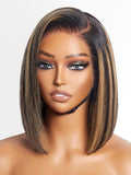 Ombre Blonde Highlight Silky Straight Glueless Pre Cut Lace Bob Wig