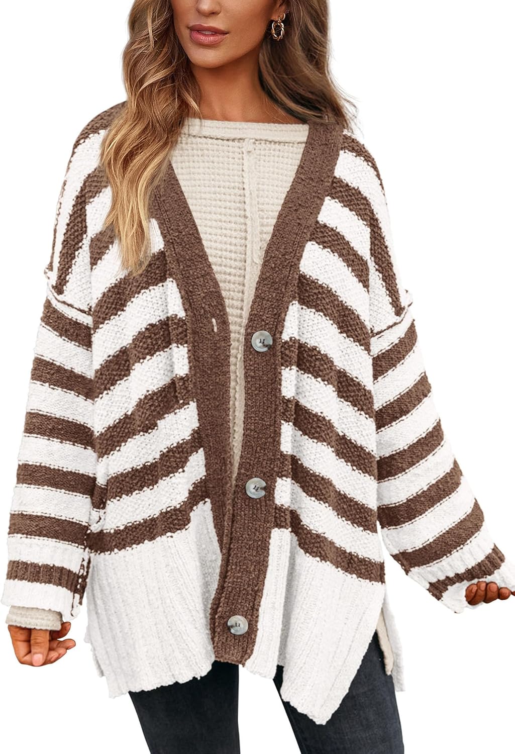 PRETTYGARDEN Women's Winter Striped Cardigan for Chic Style