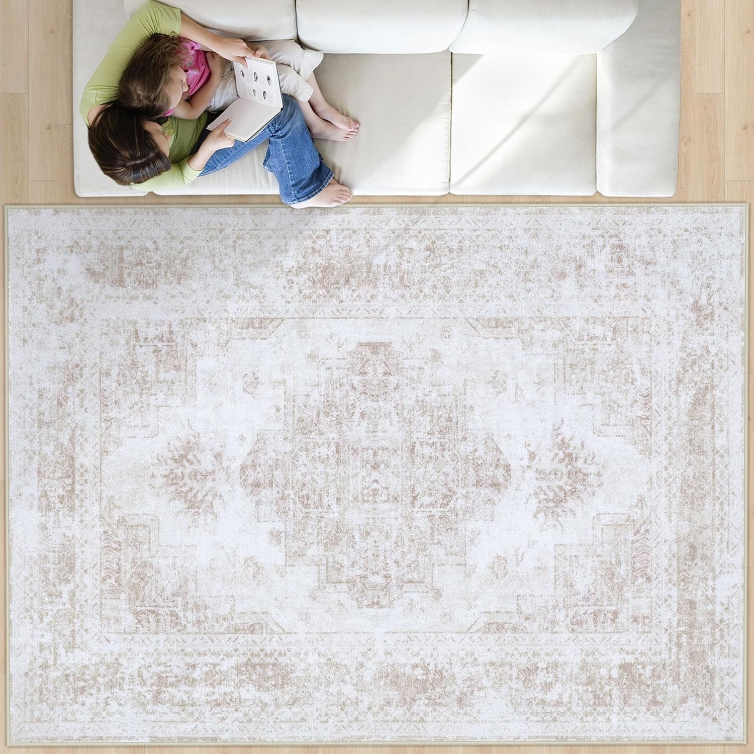 Vintage Distressed Medallion Area Rug 8x10 for Living Room