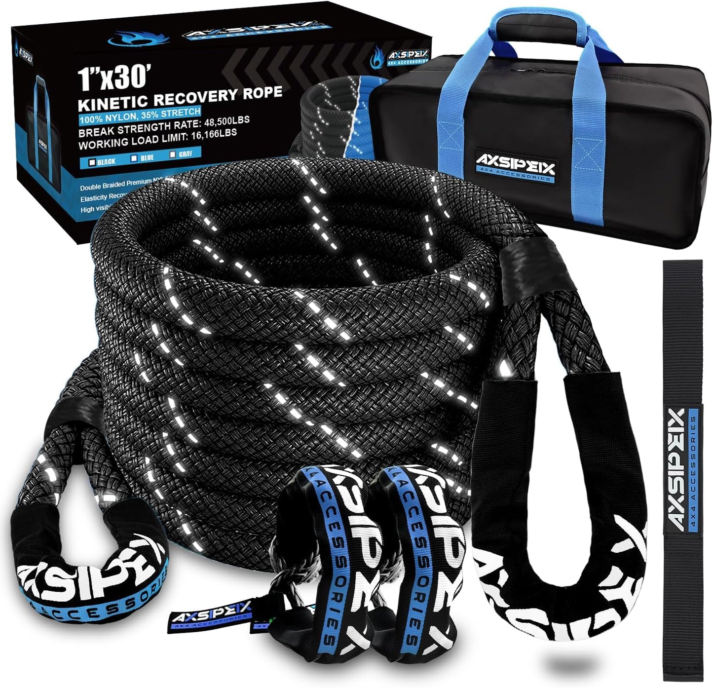 Kinetic Recovery Rope Kit for Offroad Vehicles, 1in x 30ft