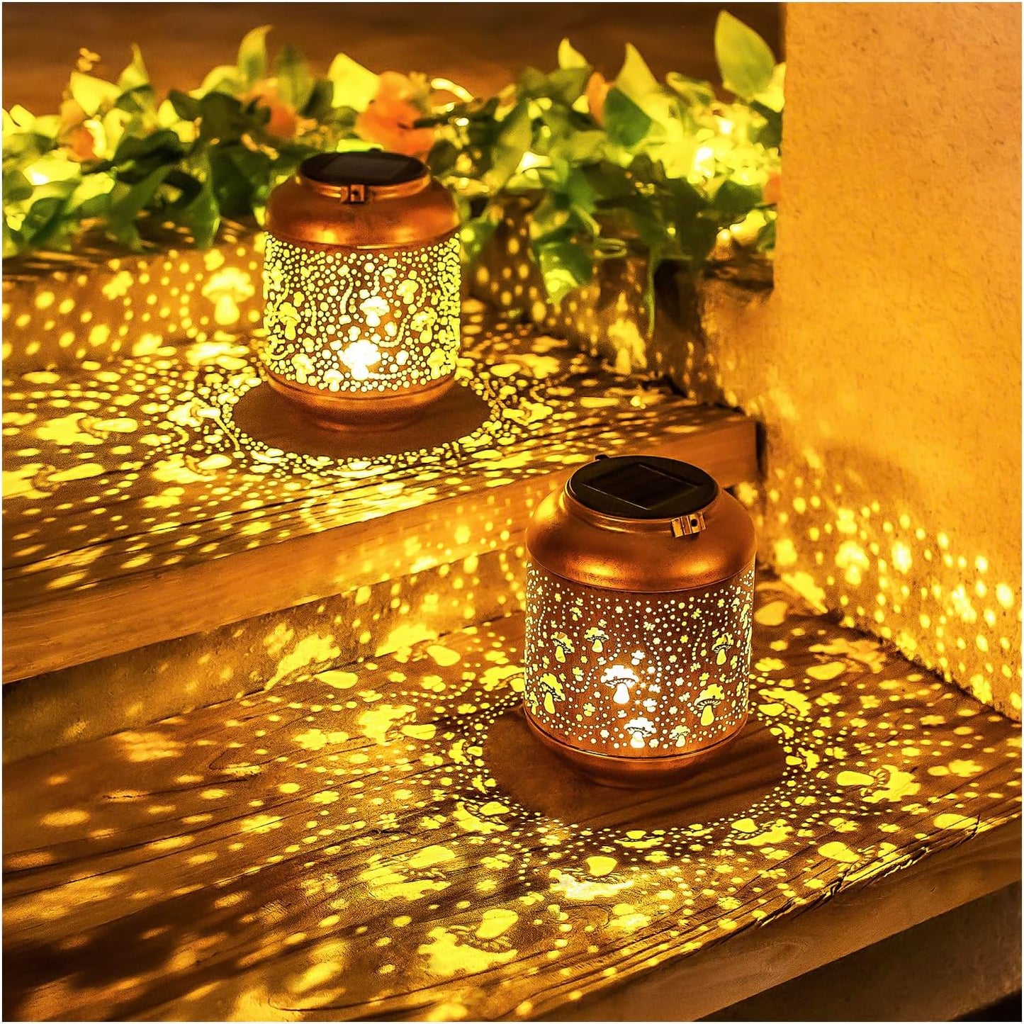 Mushroom Solar Lanterns Outdoor Waterproof Hanging Lights Set