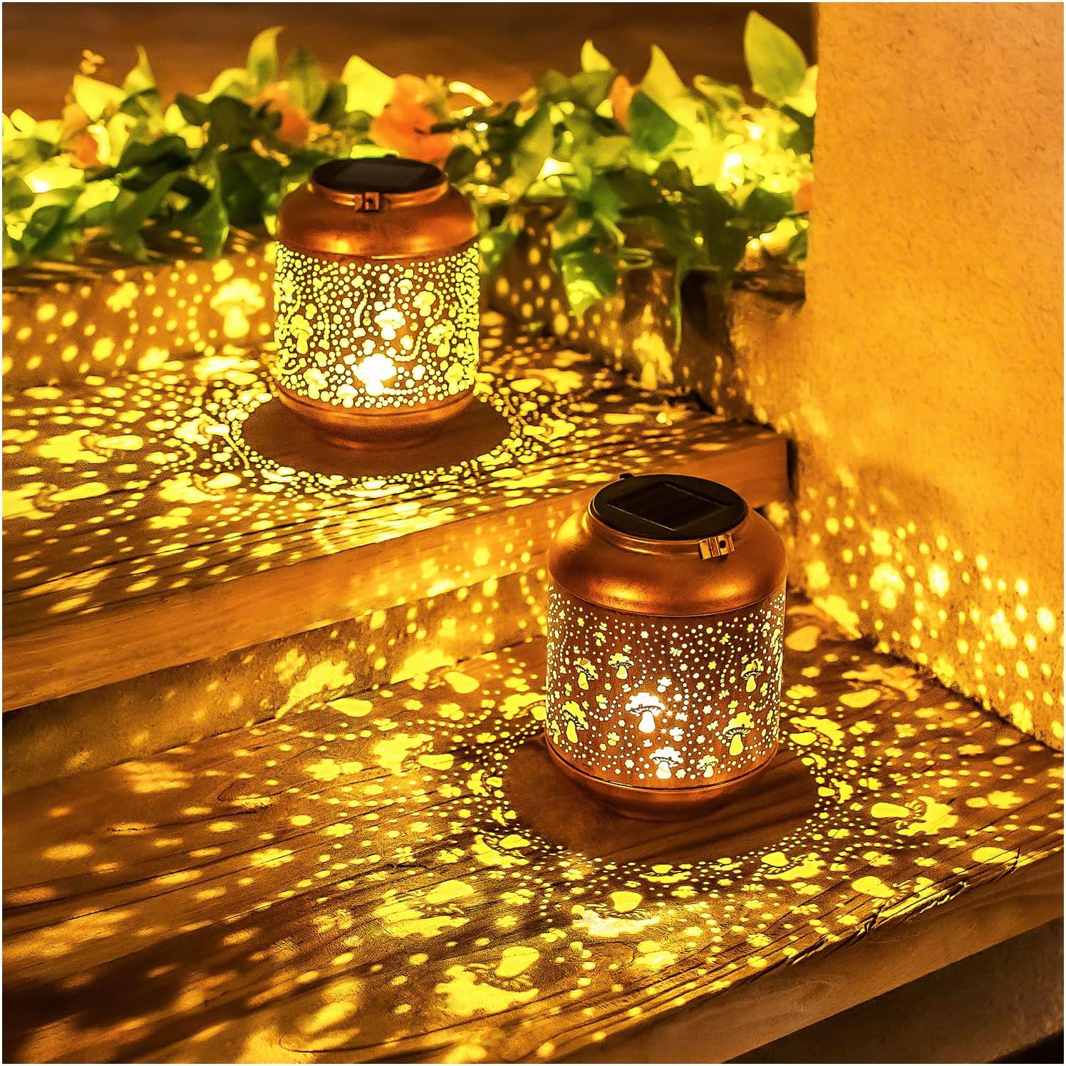 Mushroom Solar Lanterns Outdoor Waterproof Hanging Lights Set