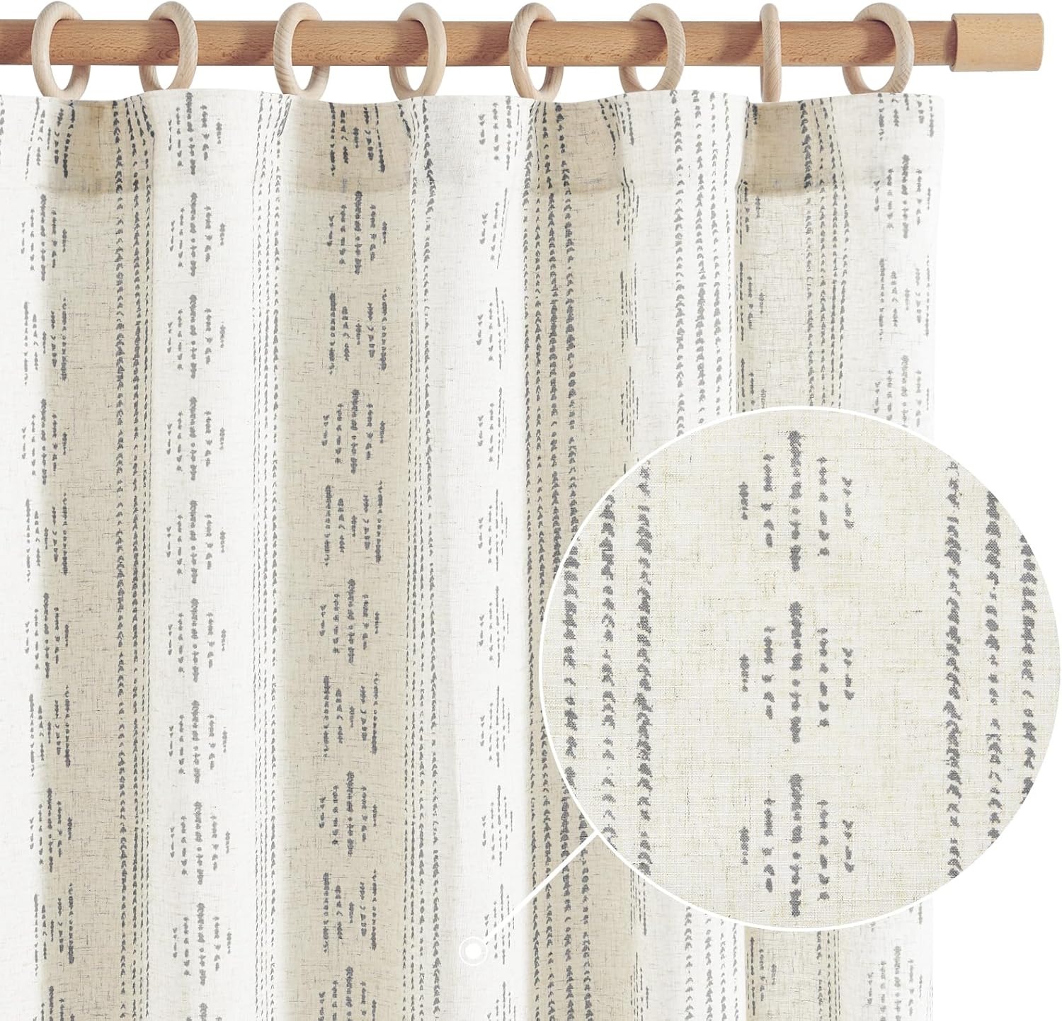 Boho Linen Blend Curtains for Living Room & Bedroom - 90 Inch