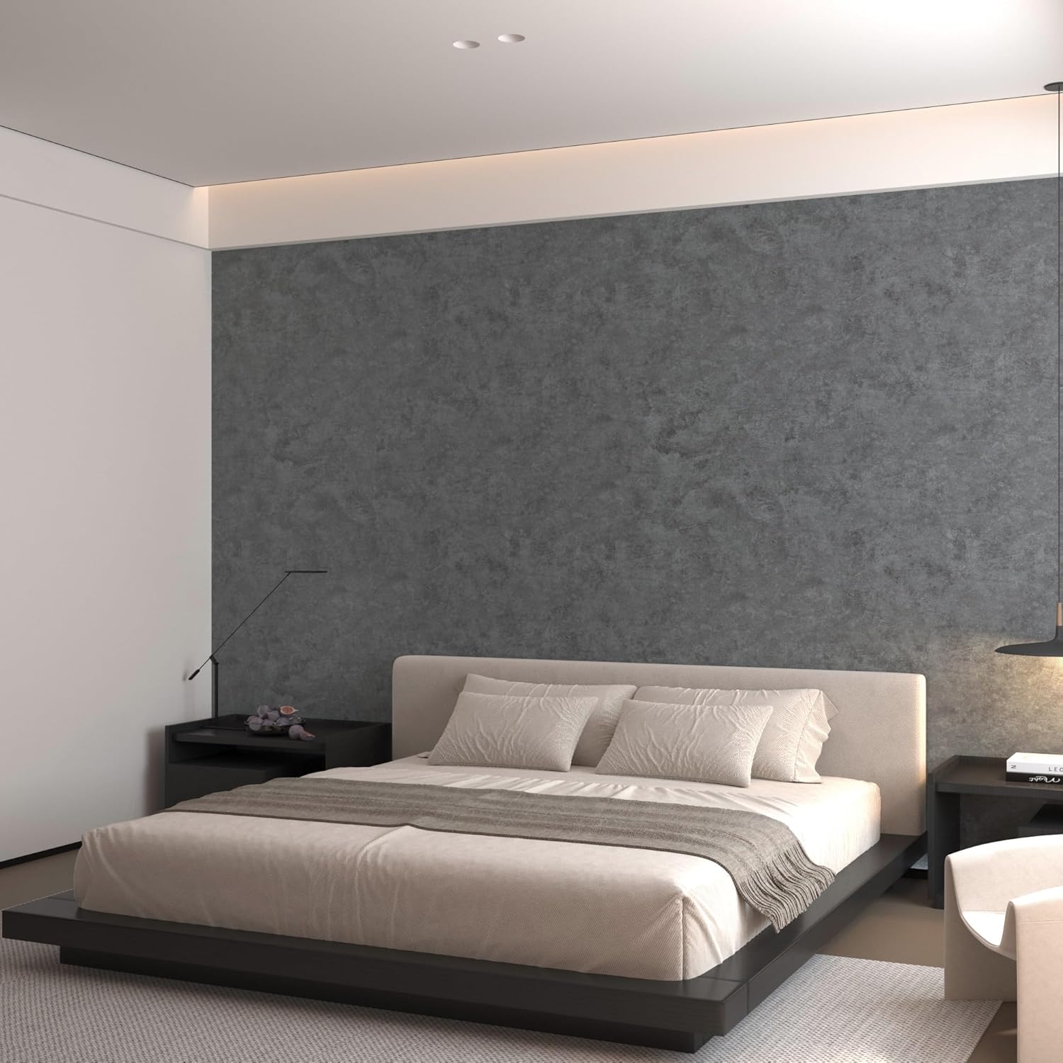 16in Big Roll Thick Dark Blue Grey Concrete Wallpaper Peel Stick