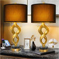 Sculptural Table Lamp Set of 2 - Gold Leaf Farmhouse Bedside Lamps