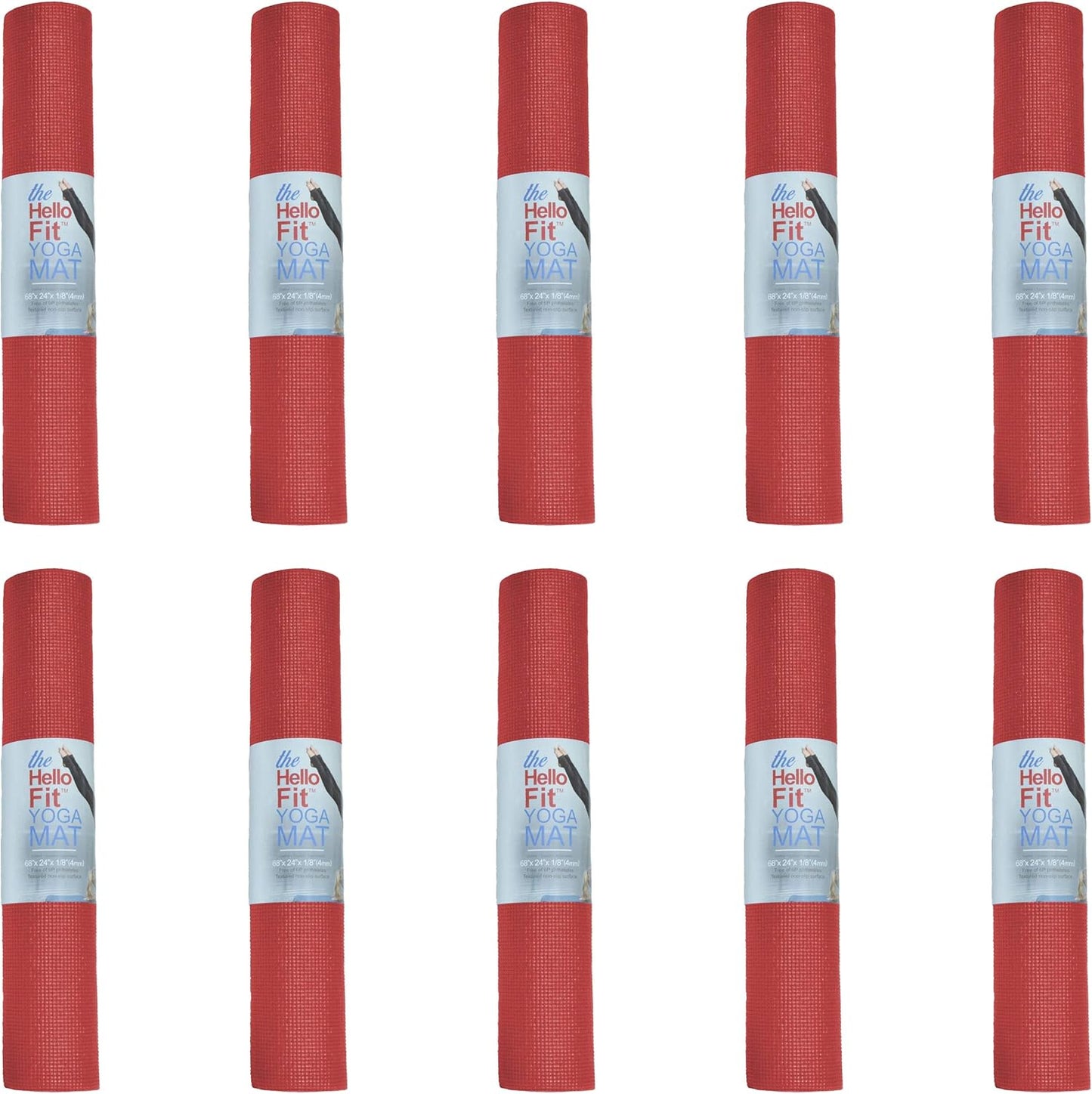Hello Fit 10-Pack Non Slip Yoga Mats for Fitness and Stretching