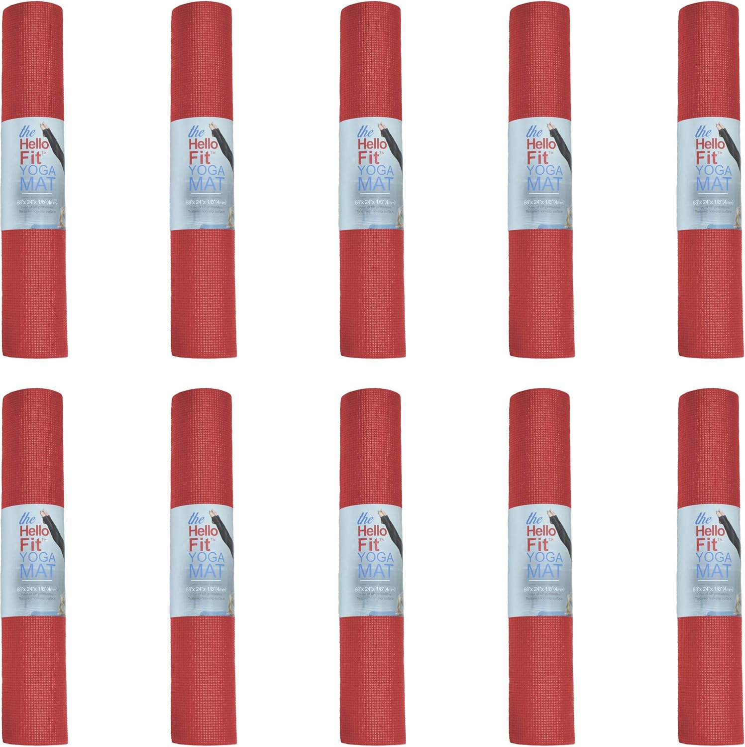 Hello Fit 10-Pack Non Slip Yoga Mats for Fitness and Stretching