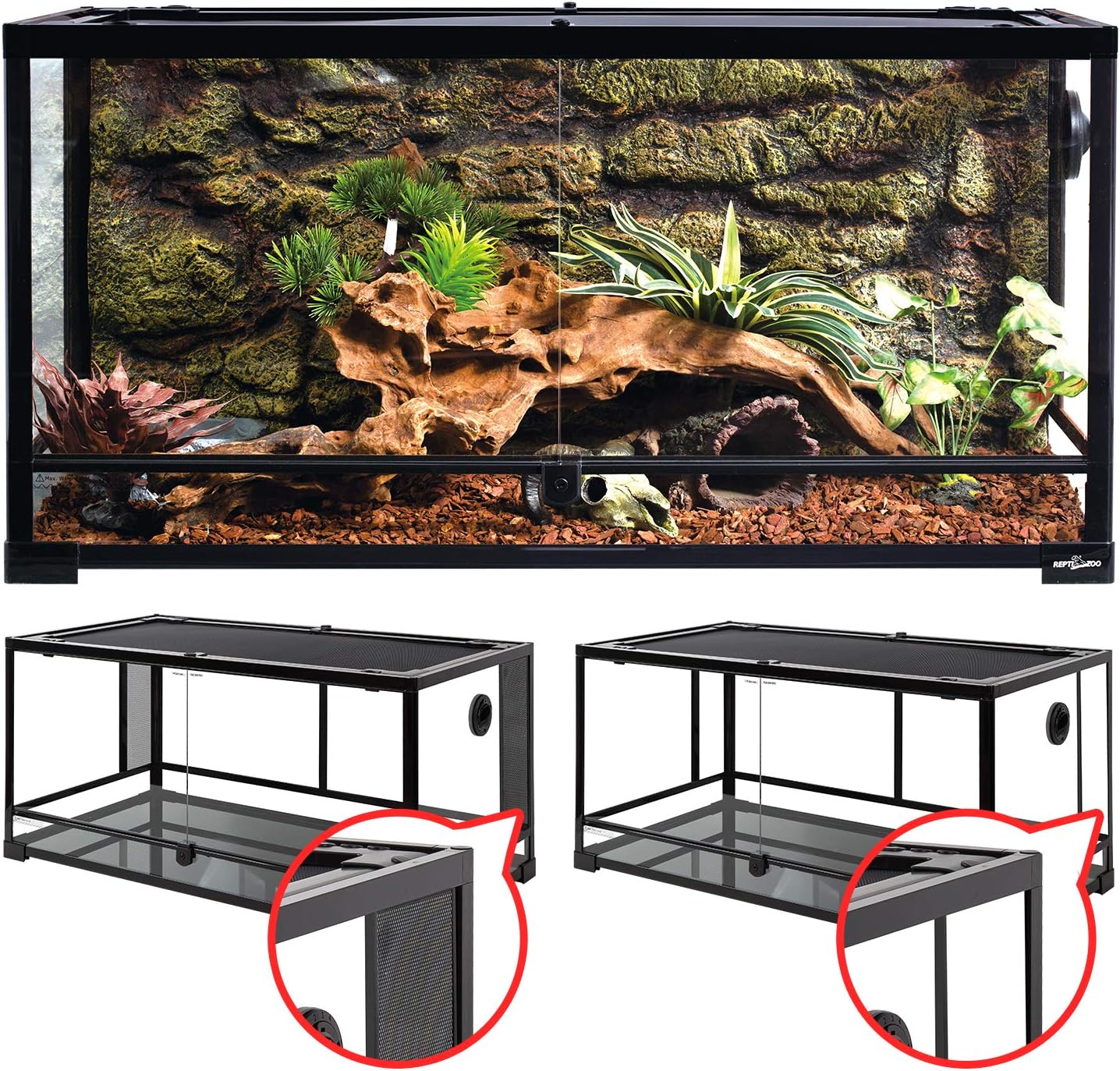 REPTI ZOO 50 Gallon Reptile Glass Tank with Double Hinge Door