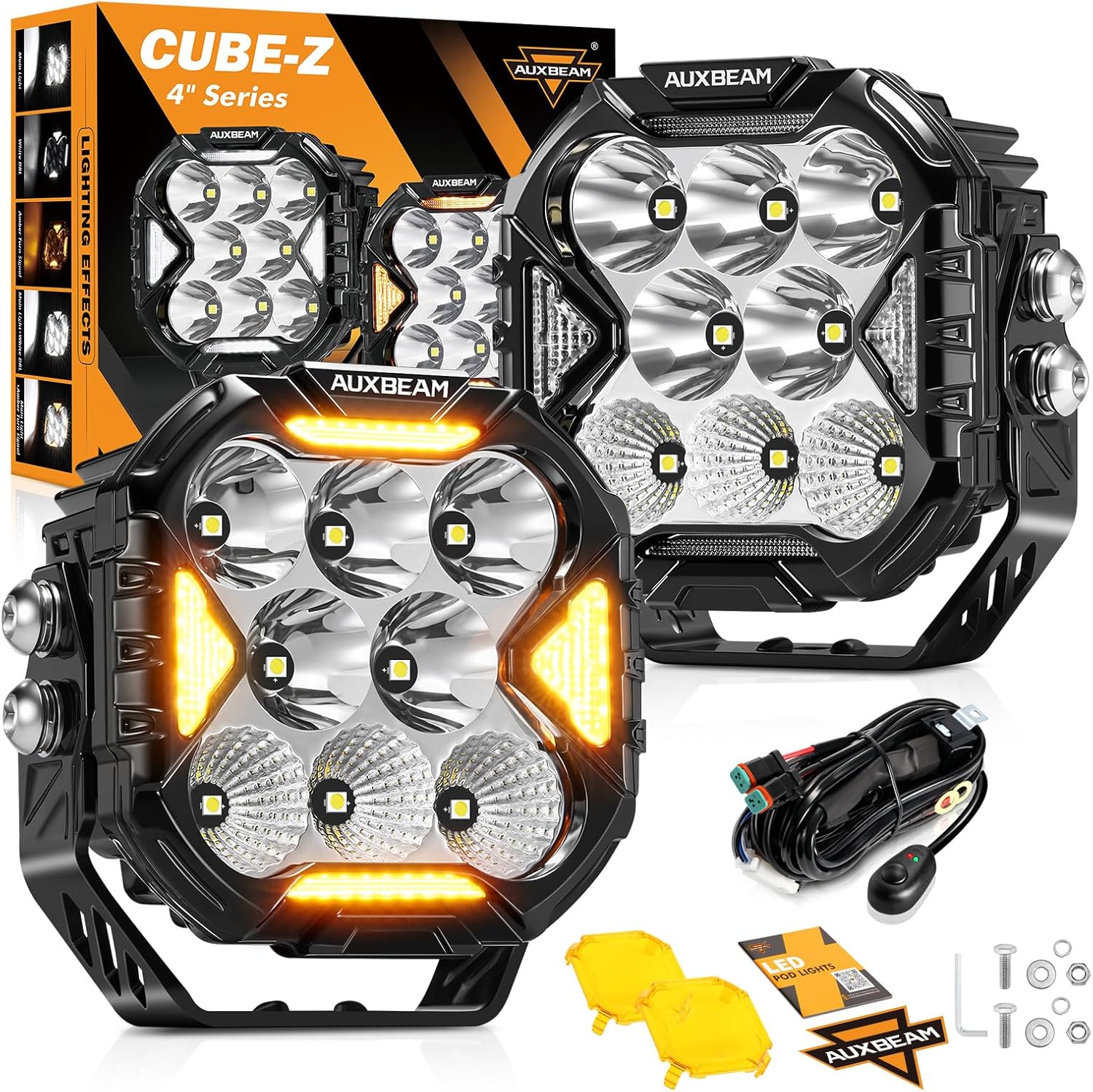 Auxbeam 4 Inch LED Driving Pod Light with Amber Covers Review