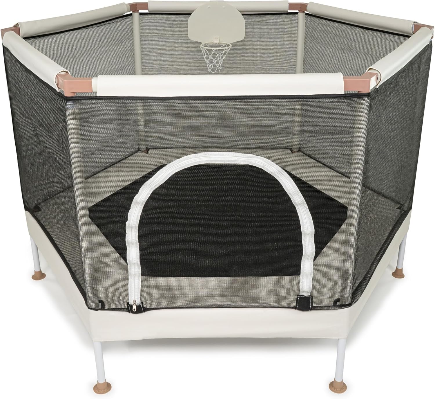 Kids Trampoline with Safety Net and Basketball Hoop for Fun