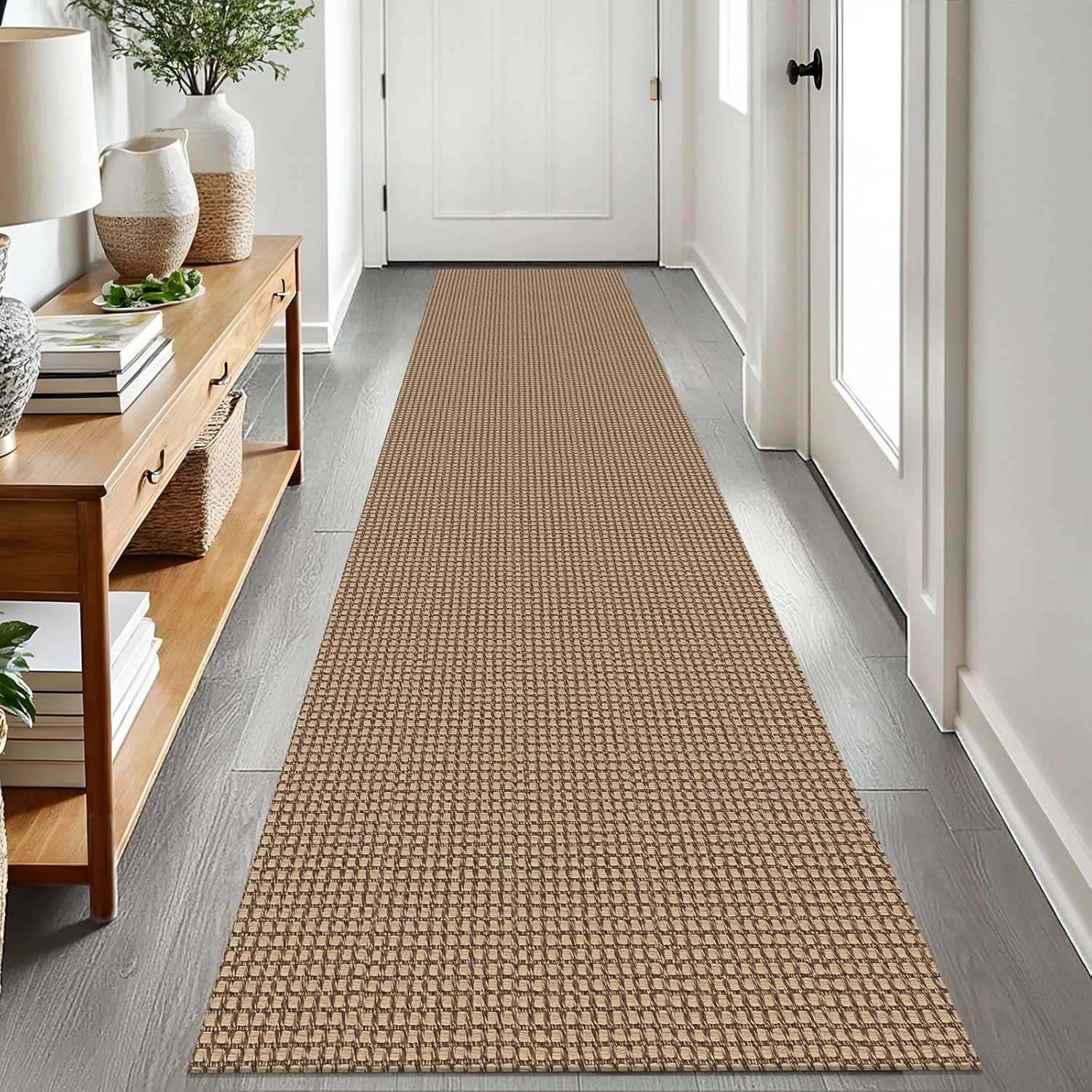Woven Runner Rug 2x8 Ft for Hallways - Non Slip & Washable